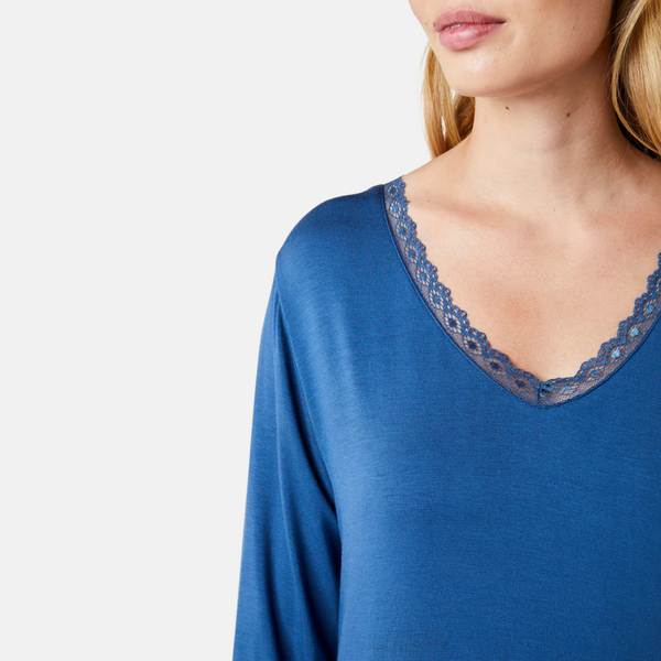 Jacqueline bambus langærmet natkjole - støvet blå