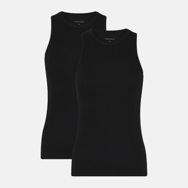 2 pak Bambus Tank Top i rib i sort