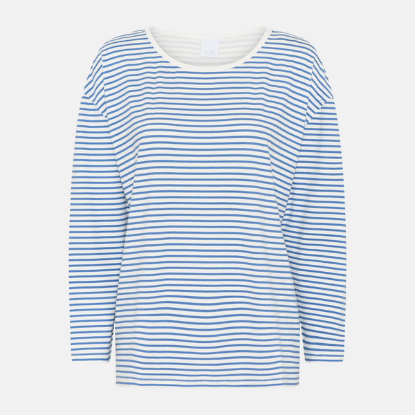 Britt langærmet bambus t-shirt - lyseblå stribet
