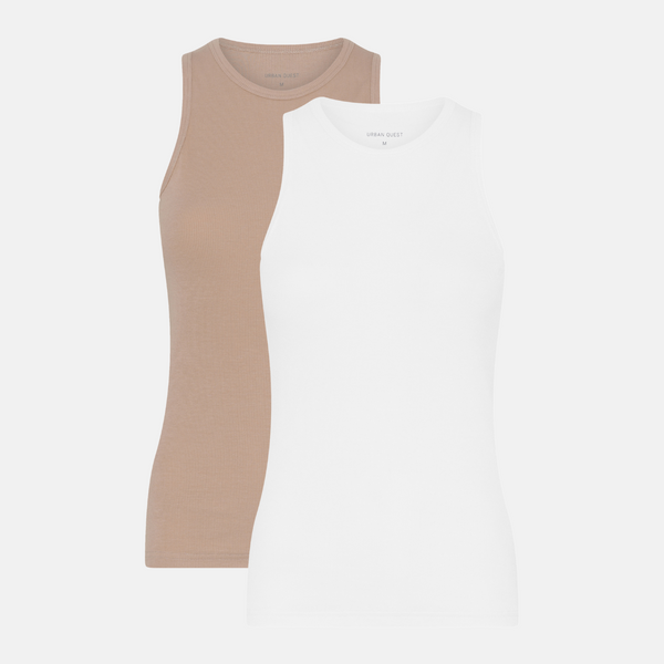 2 pak hvid og nude Bambus Tank Top i rib