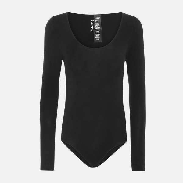 Sort bambus bodystocking med lange ærmer