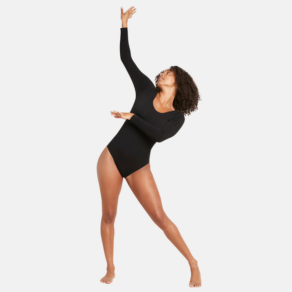 Sort bambus bodystocking med lange ærmer