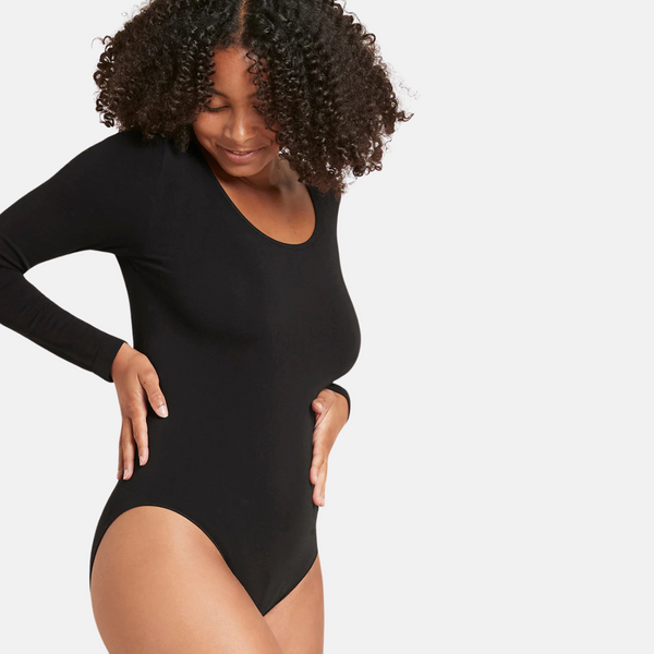 Sort bambus bodystocking med lange ærmer