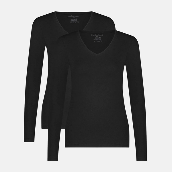 Liv bambus v-hals langærmet t-shirt - sort 2 pak
