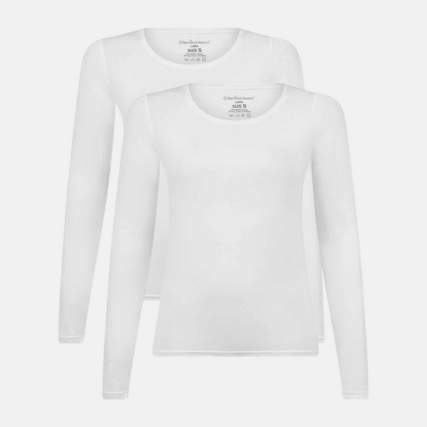 Hvid langærmet bambus T-shirt