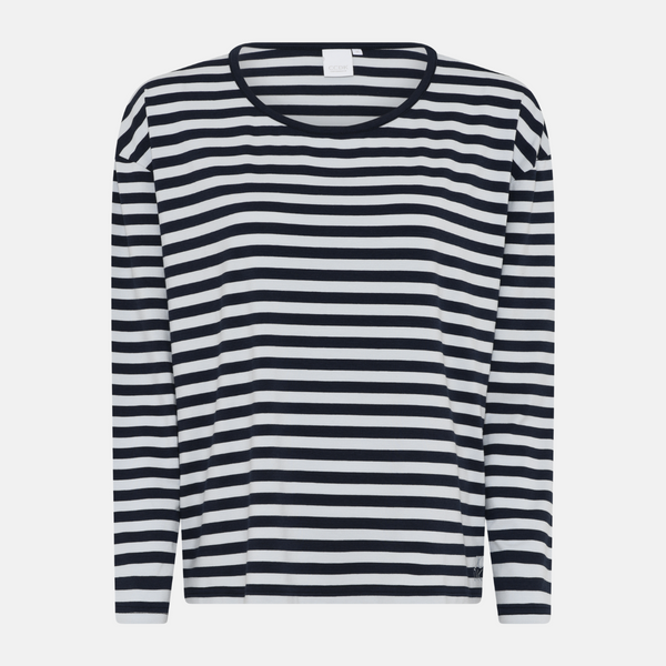 Britt langærmet bambus t-shirt- sort/hvid stribet