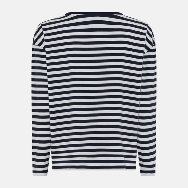 Britt langærmet bambus t-shirt- navy/hvid stribet