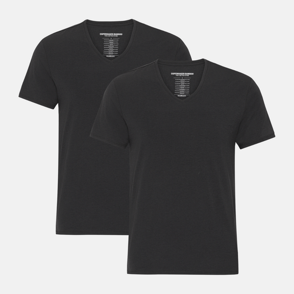 Sorte slim fit v-hals bambus T-shirts - 2 pak