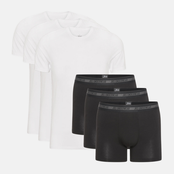 Bambus sampak - 3 hvide T-shirts + 3 sorte underbukser