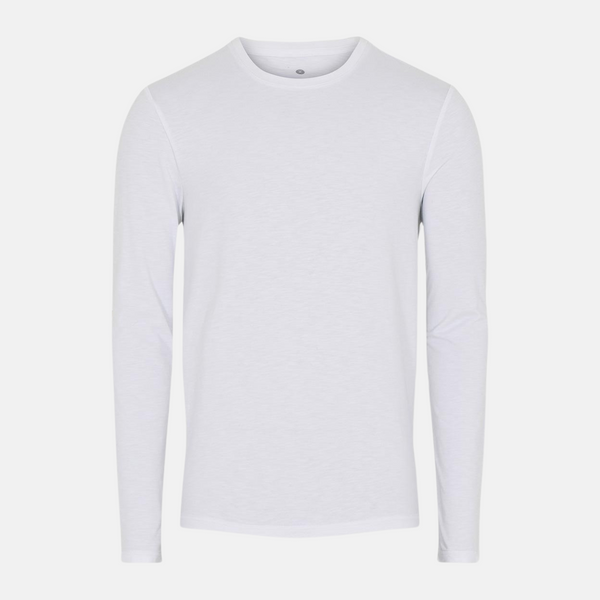 Hvid bambus langærmet crew neck T-shirt
