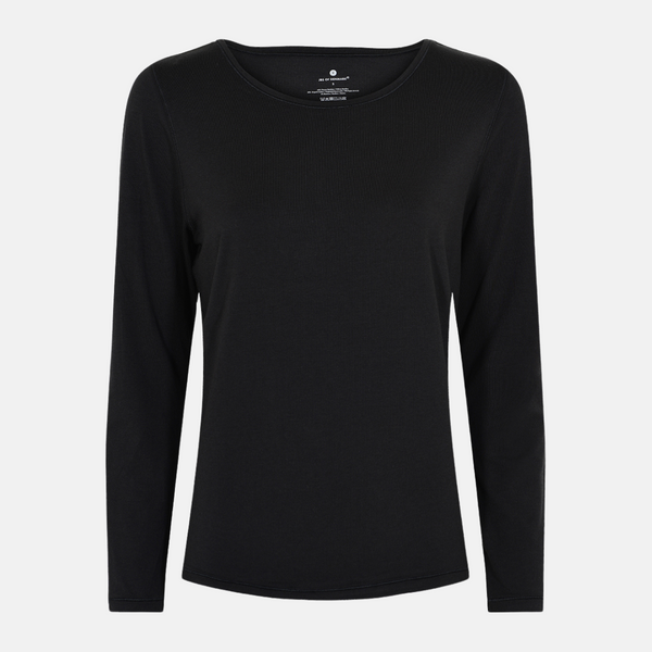 Sort langærmet bambus T-shirt med rund hals