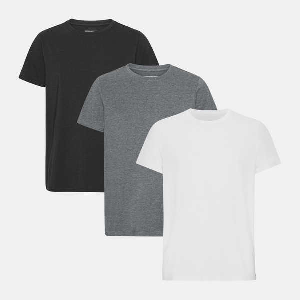 3 pak bambus T-shirt sort/mørkegrå melange/hvid