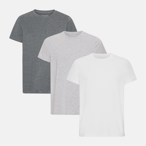 3 pak bambus T-shirt mørkegrå melange/lysegrå/hvid