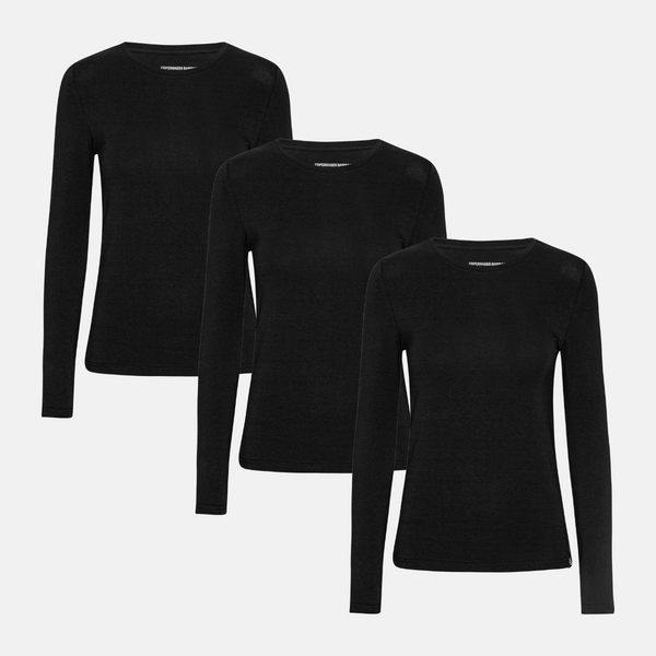 3 pak sort langærmet bambus T-shirt