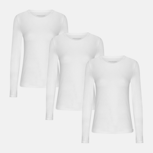 3 pak hvid langærmet bambus T-shirt