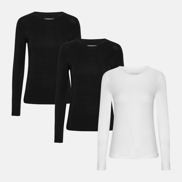 3 pak langærmet T-shirt sort/sort/hvid