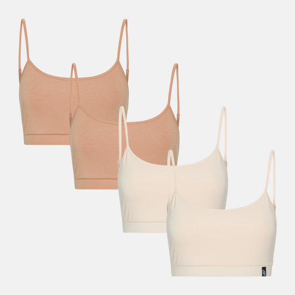 4 pak bambus BH top med tynde stroppe tan/cream