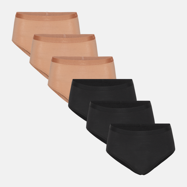 6 pak bambus maxi trusser sort/tan
