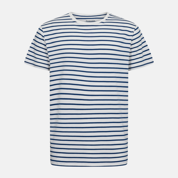 Navy/hvid stribet crew neck bambus t-shirt