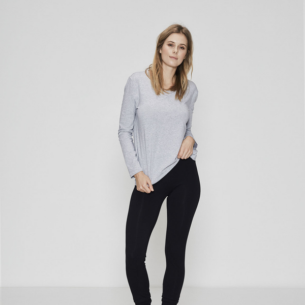 Lysegrå langærmet bambus T-shirt med rund hals