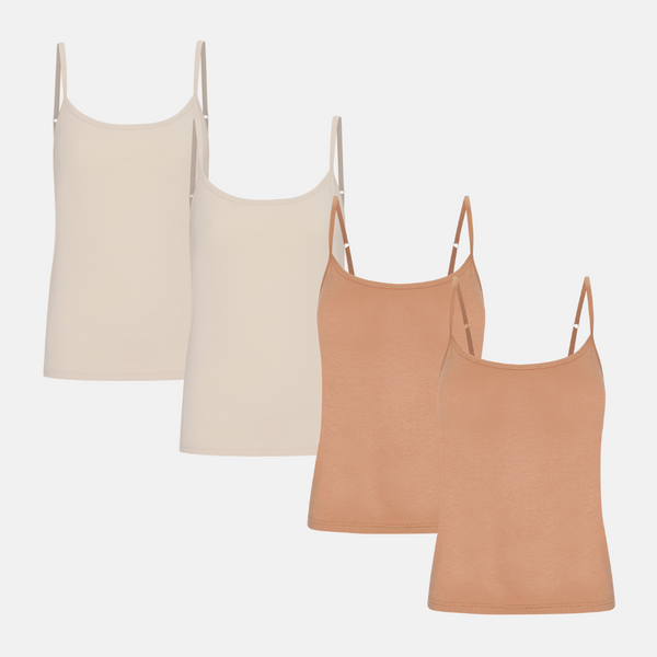 4 pak bambus toppe med tynde stroppe tan/cream
