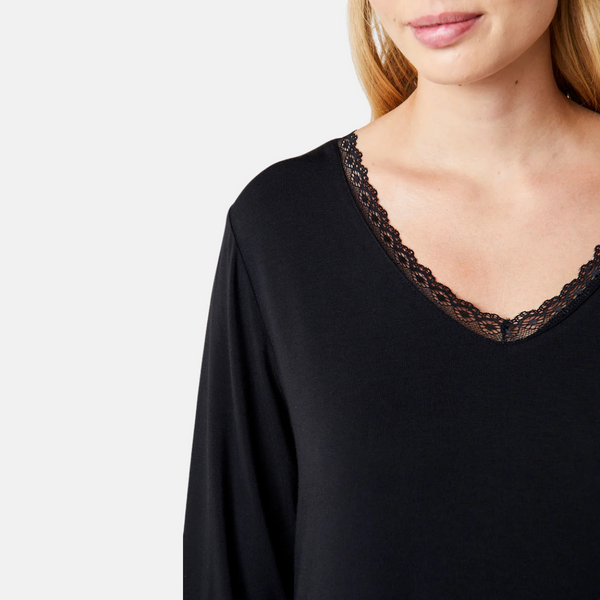 Jacqueline bambus langærmet natkjole - sort