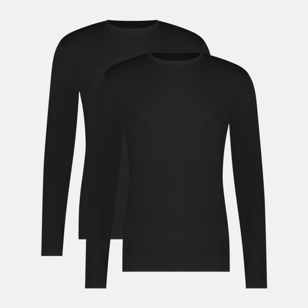 2 pak bambus sort langærmet T-shirt med rund hals fra Bamboo Basics