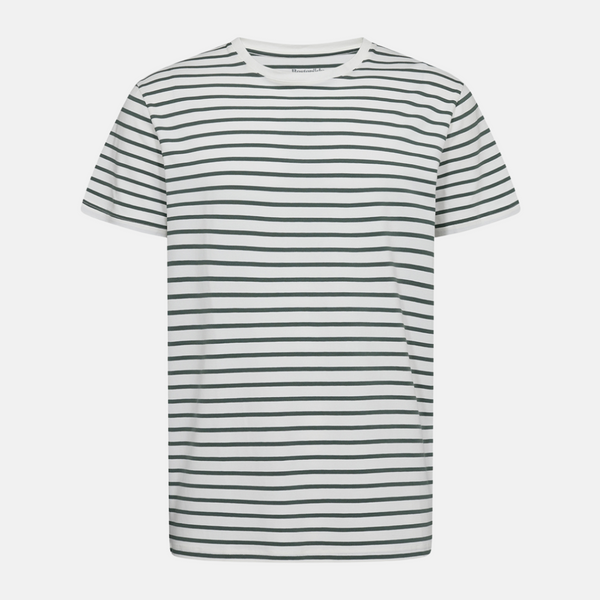 Grøn/hvid stribet crew neck bambus t-shirt
