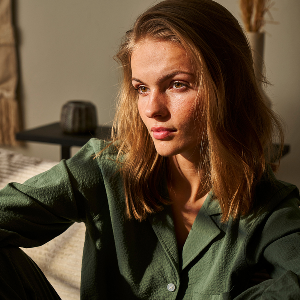 Grøn bambus skjorte i seersucker kvalitet