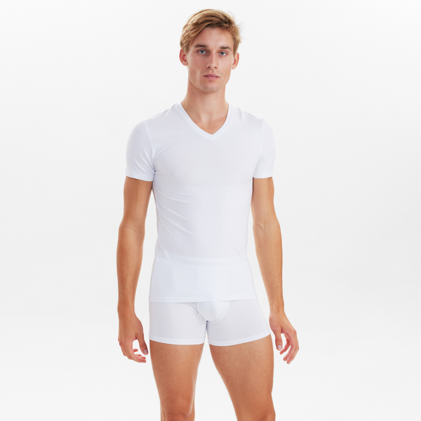 2 hvide slim fit bambus v-hals T-shirts