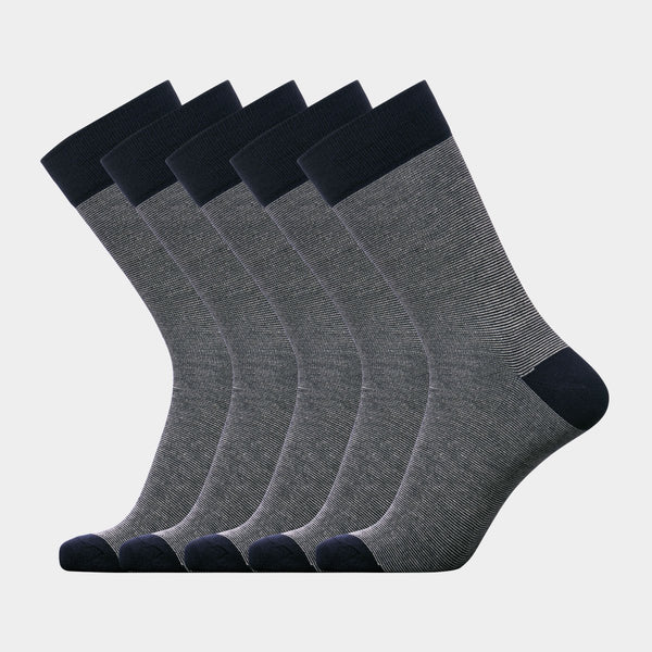 5 par bambus strømper navy stribet