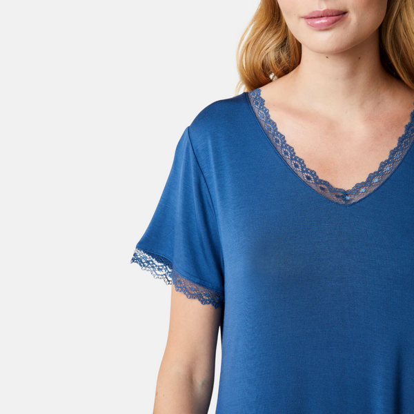 Jacqueline bambus kortærmet natkjole - støvet blå