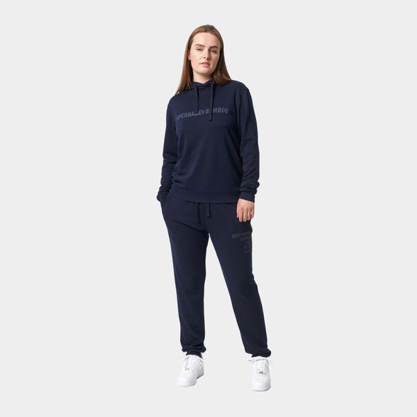 Navy bambus hoodie joggingsæt med logo