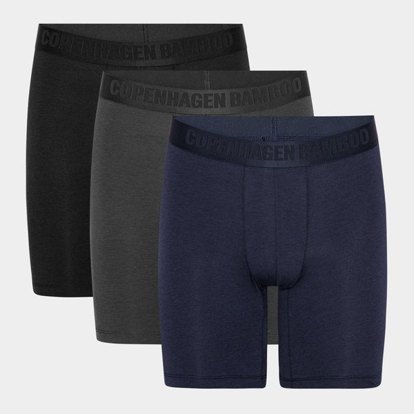 3 pak bambus underbukser med lange ben sort/navy/grå