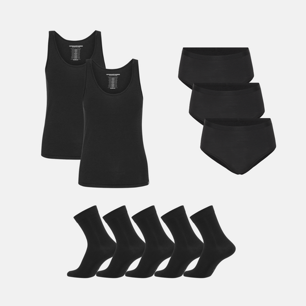 Bambus Pakke - Top & Maxi Trusser & Strømper - Sort