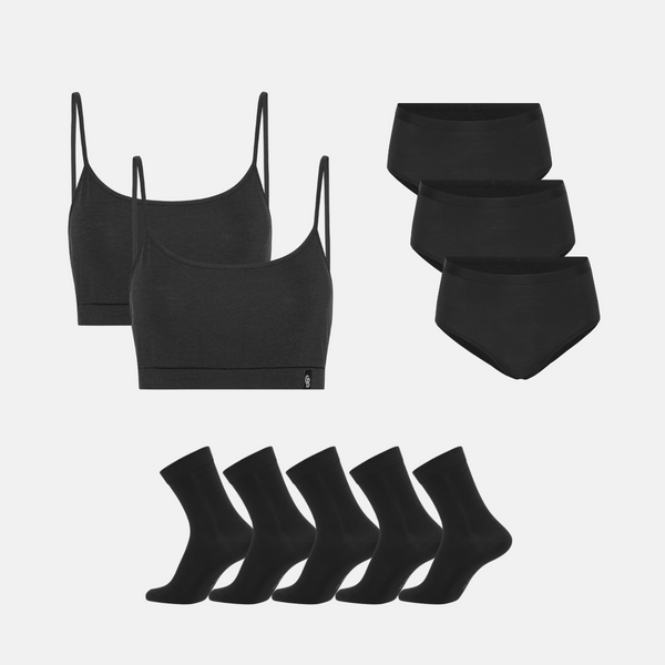 Bambus Pakke - BH & Maxi Trusser & Strømper - Sort