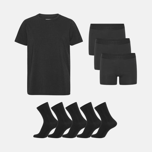 Bambus Pakke - T-shirt & Underbukser & Strømper - Sort