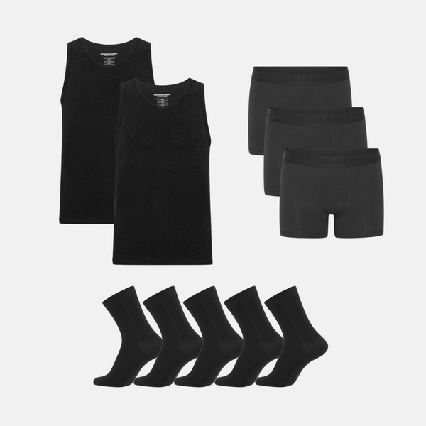 Bambus Pakke - Tank Top & Underbukser & Strømper - Sort