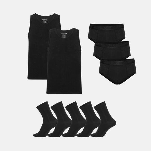 Bambus Pakke - Tank Top & Herretrusser & Strømper - Sort