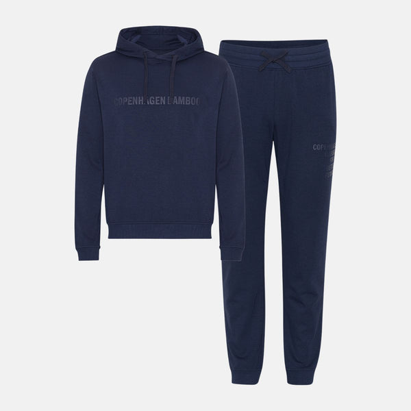 Navy bambus hoodie joggingsæt med logo