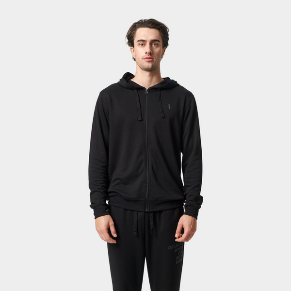Sort bambus hoodie med lynlås