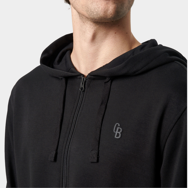 Sort bambus hoodie med lynlås