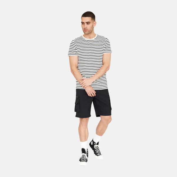 Sort/hvid stribet crew neck bambus t-shirt