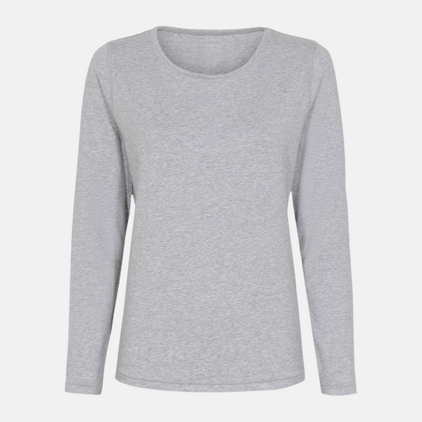 Lysegrå langærmet bambus T-shirt med rund hals