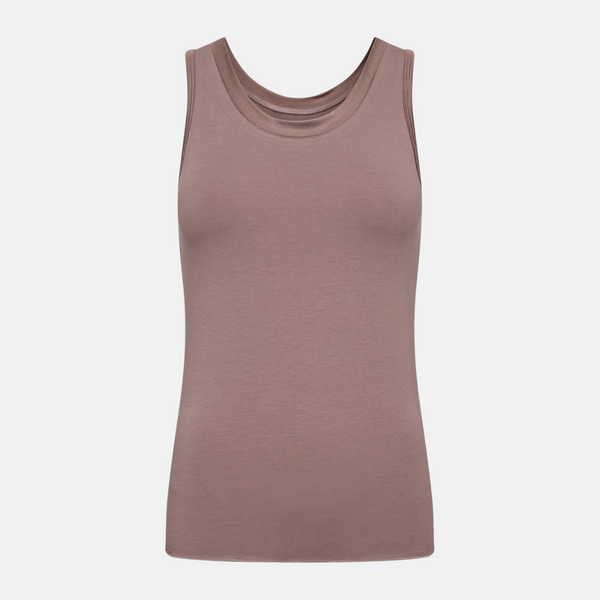Taupe bambus tank top med feminine detaljer