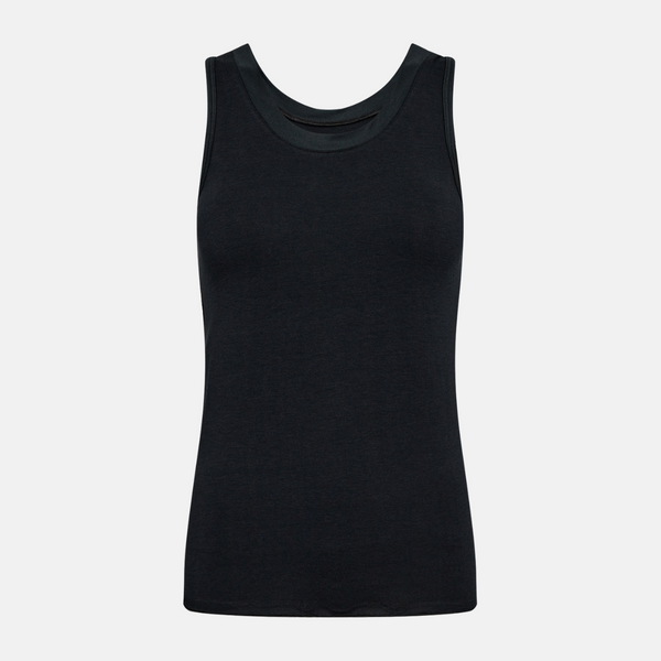 Sort bambus tank top med feminine detaljer
