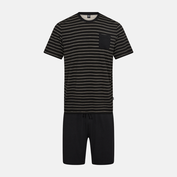 Mørkegrå bambus pyjamas shortssæt med striber