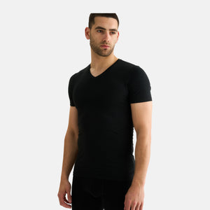 2 pak Sort slim fit bambus V-hals T-shirt fra JBS