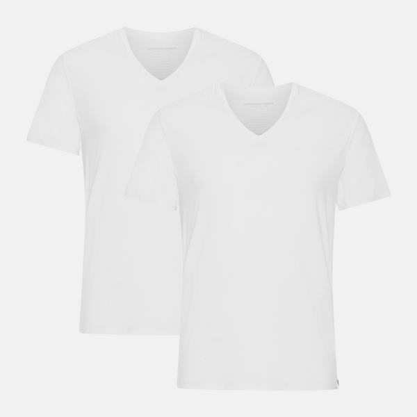Hvide slim fit v-hals bambus T-shirts - 2 pak