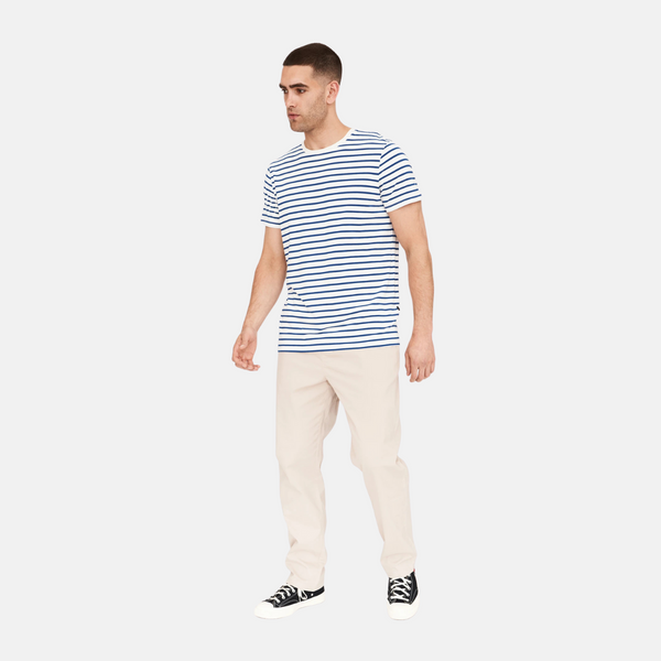 Navy/hvid stribet crew neck bambus t-shirt